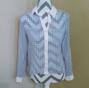 Gingham Sheer Button Up Blouse Small